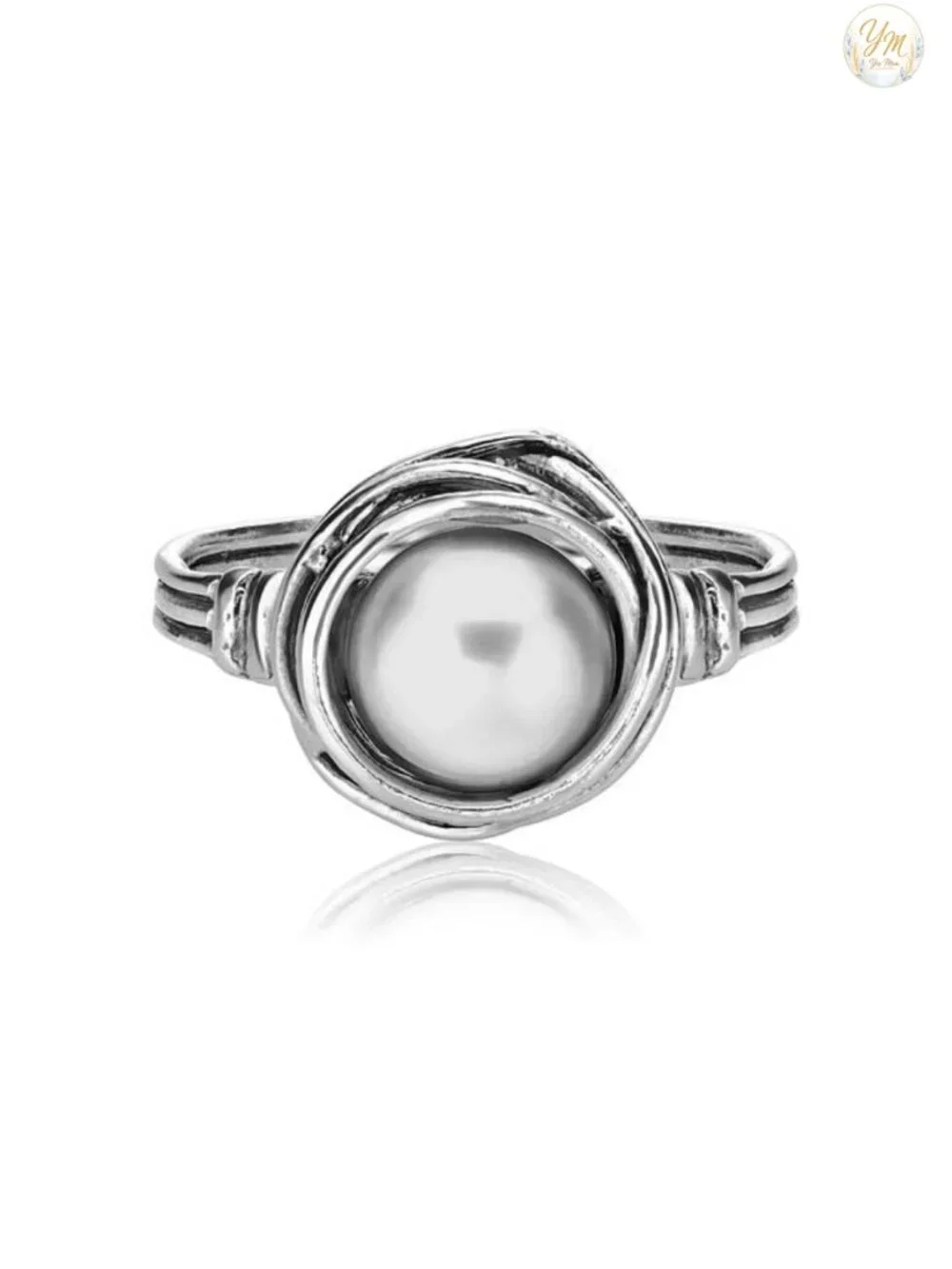 925 Sterling Silver Statement Ring with Fresh Water Pearl - Vintage Wire Wrap